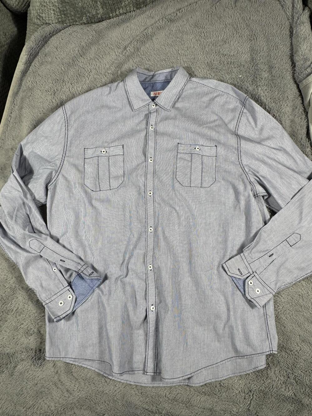 Michael Brandon Shirt Mens 2XL Blue Stripe Long Sleeve Button Up Pockets Casual